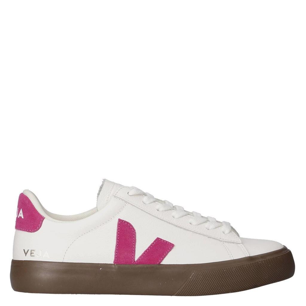 Wit en roze dames Veja Campo leren sneakers met veters