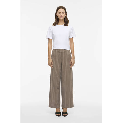 VILA wide leg high waist palazzo broek taupe/ ecru afbeelding