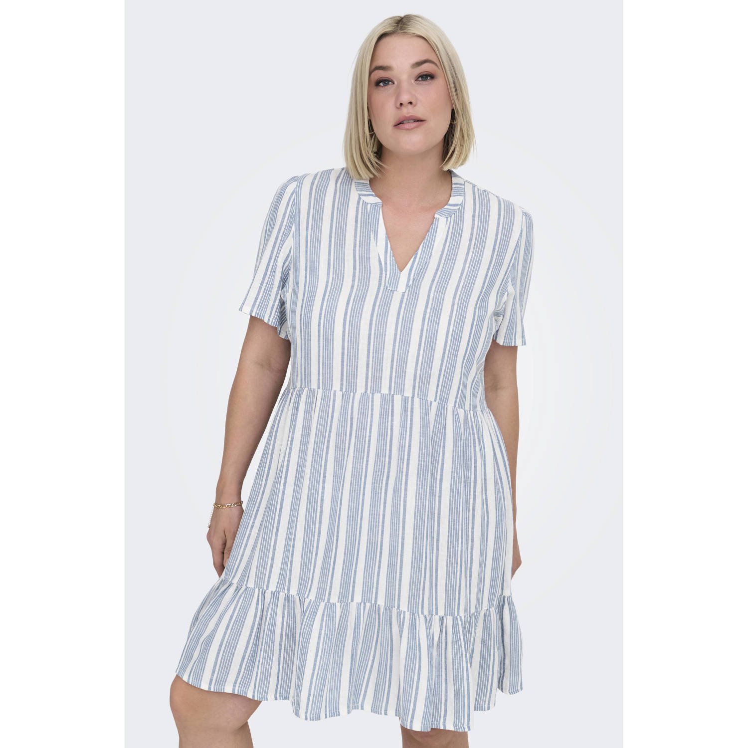 ONLY CARMAKOMA Mini-jurk CARTIRI-CARO S S V-NECK LIN DRESS TLR