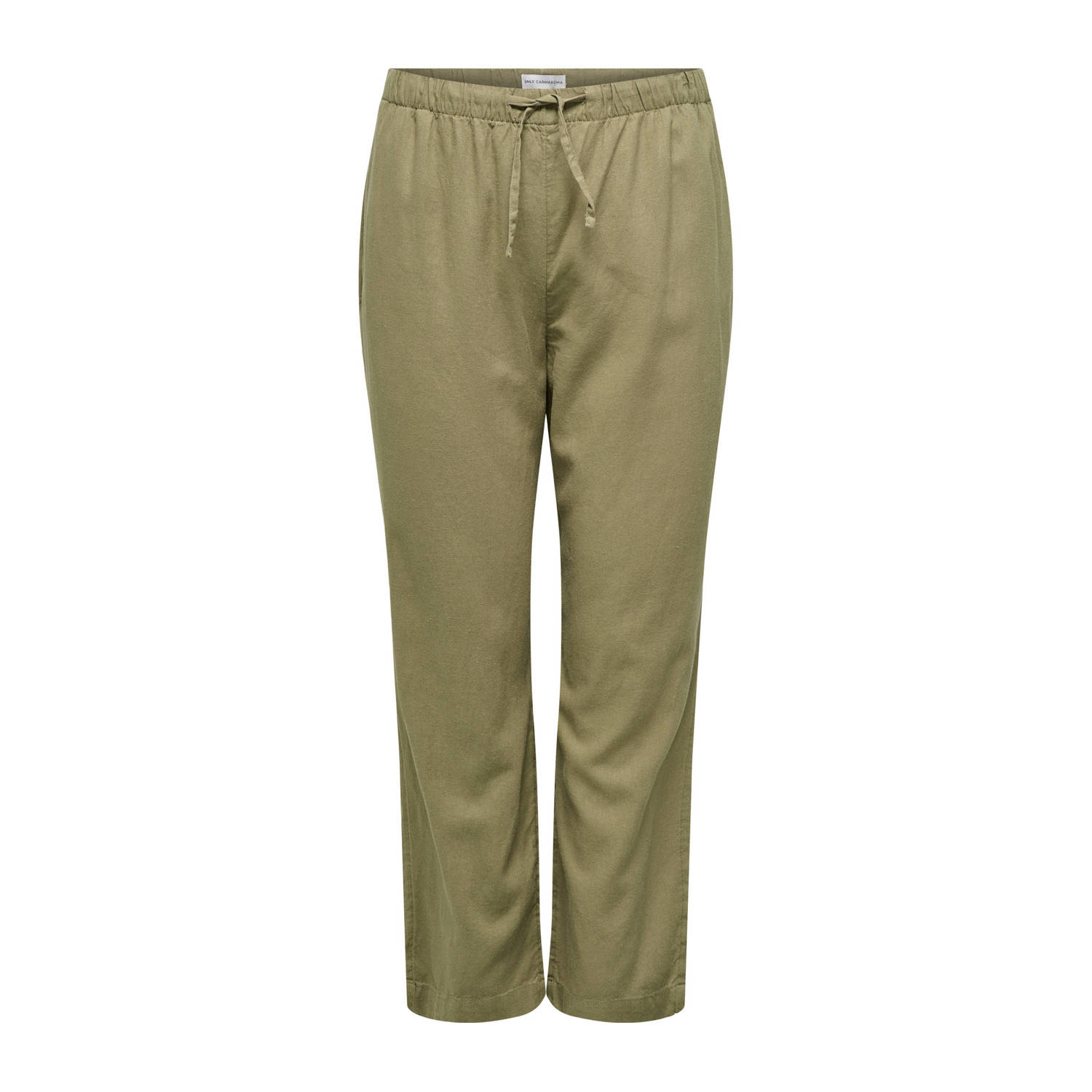 ONLY CARMAKOMA linnen high waist straight broek kaki