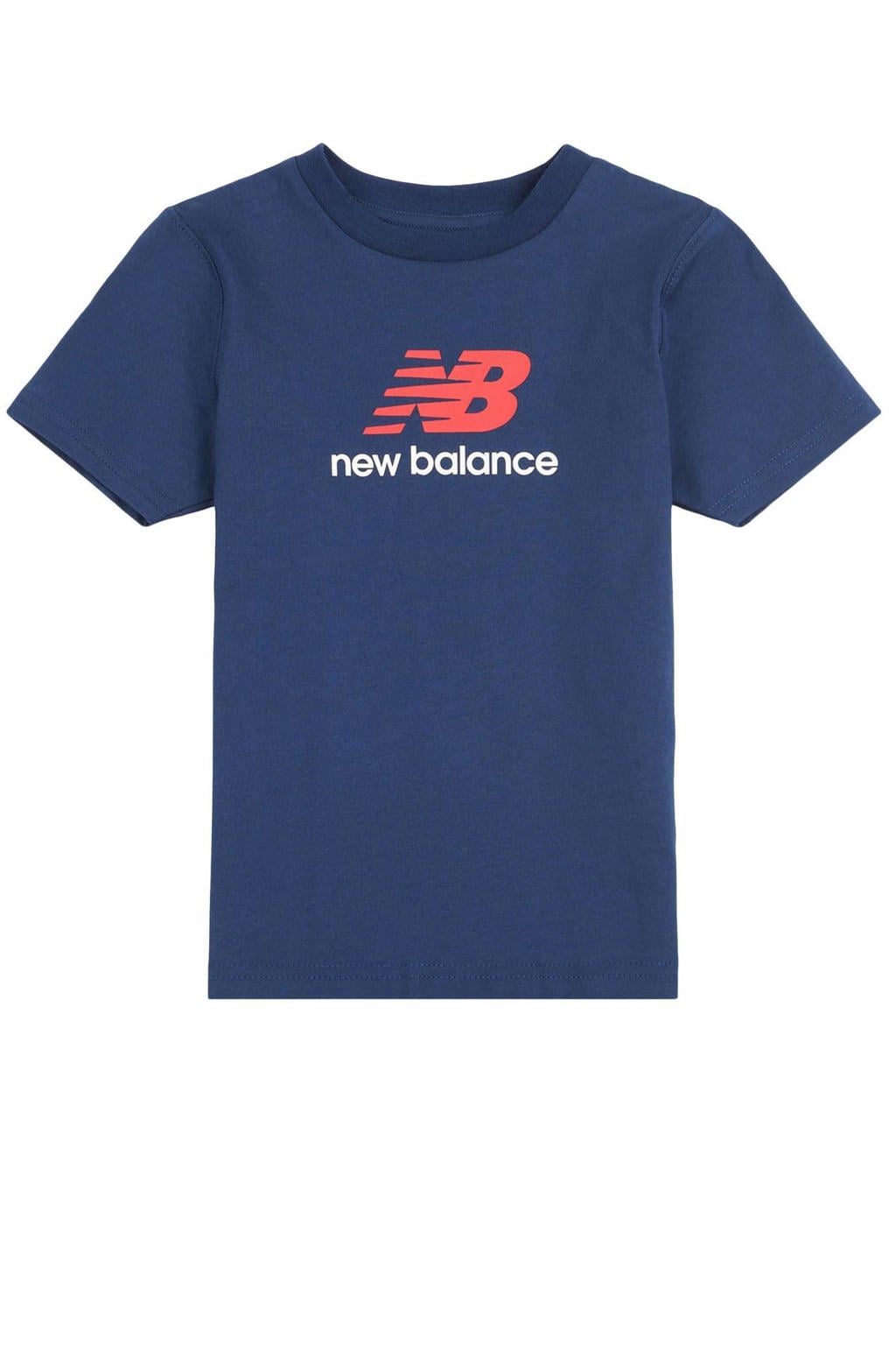 Blauwe jongens en meisjes New Balance T-shirt van katoen met logo dessin, korte mouwen en ronde hals