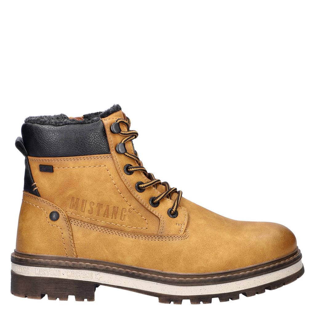 Camelkleurige heren Mustang gevoerde veterboots van imitatieleer met rits- en vetersluiting