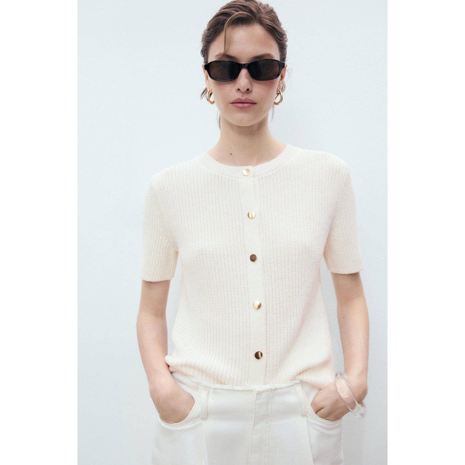 Mango asymmetrische top vest ecru gebreid