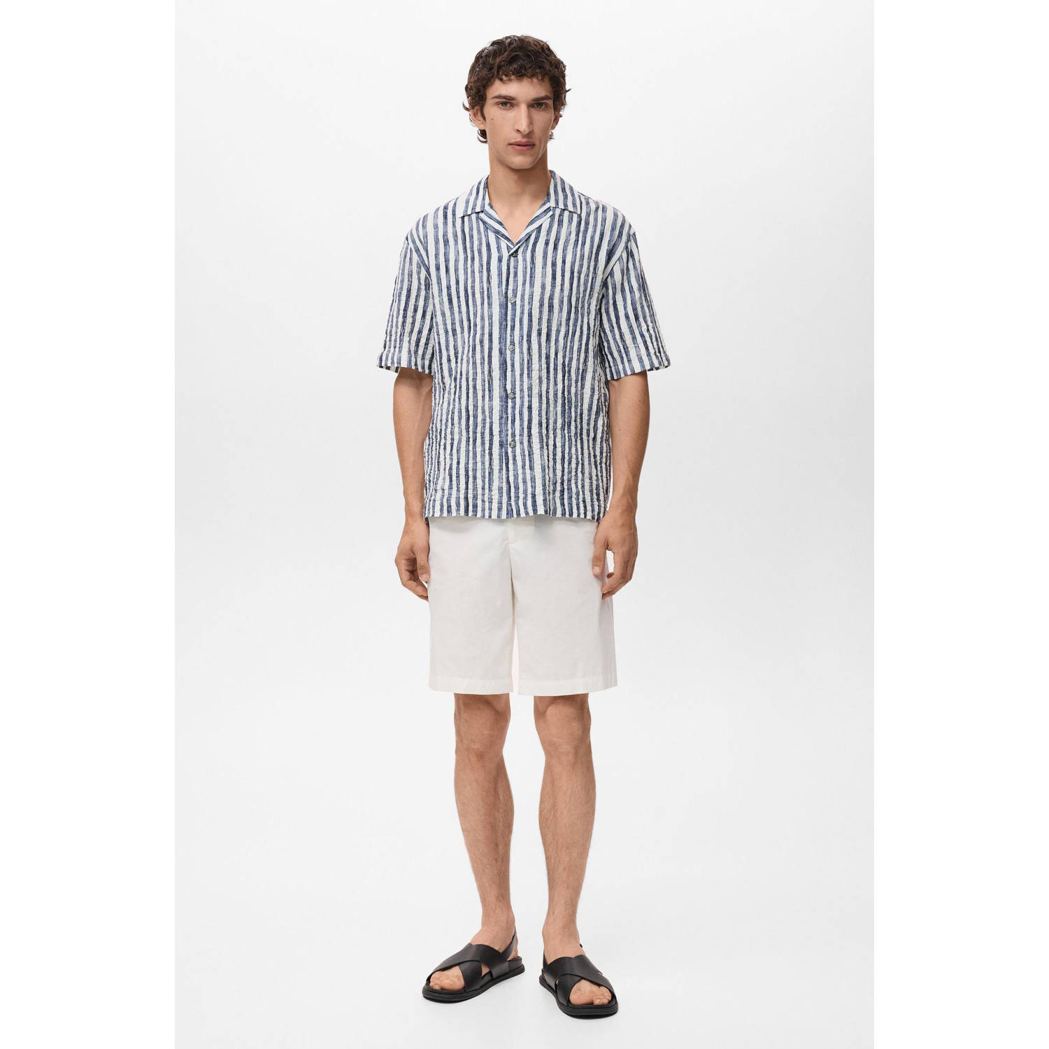 Mango Man casual overhemd met textuur blauw