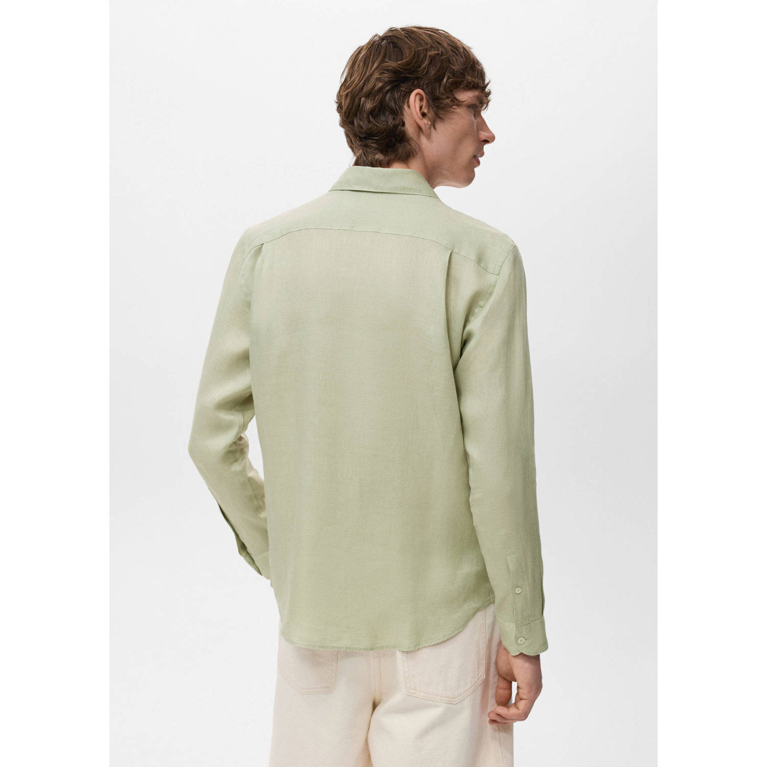 Mango Man linnen casual overhemd lichtgroen