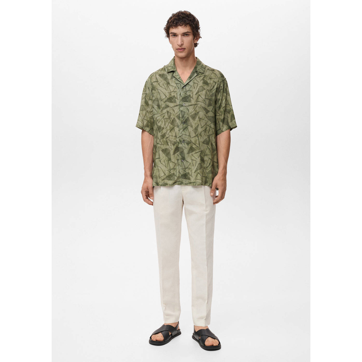 Mango Man casual overhemd donkergroen