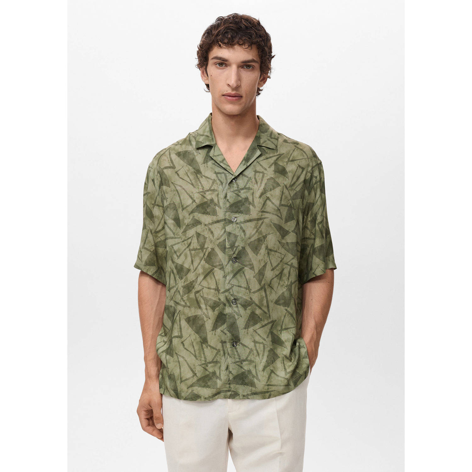 Mango Man casual overhemd donkergroen