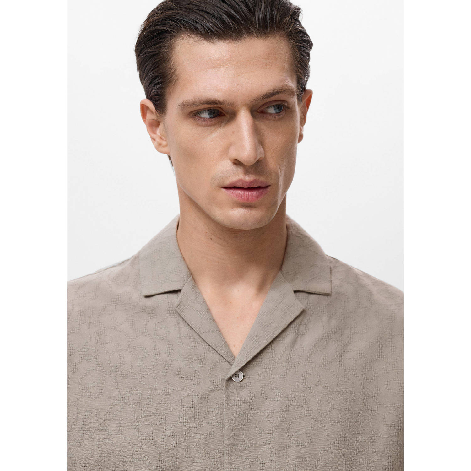 Mango Man casual overhemd met textuur kaki