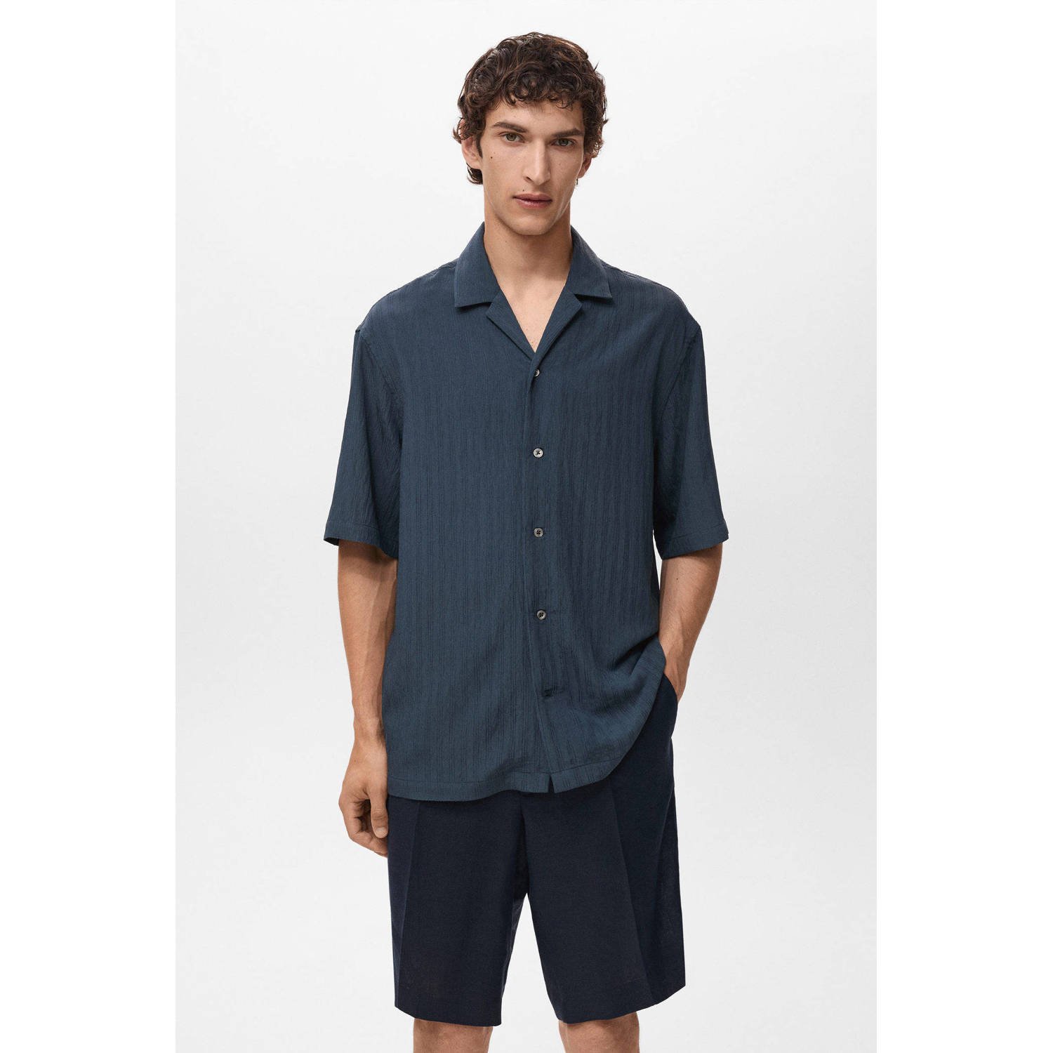 Mango Man casual overhemd donkerblauw