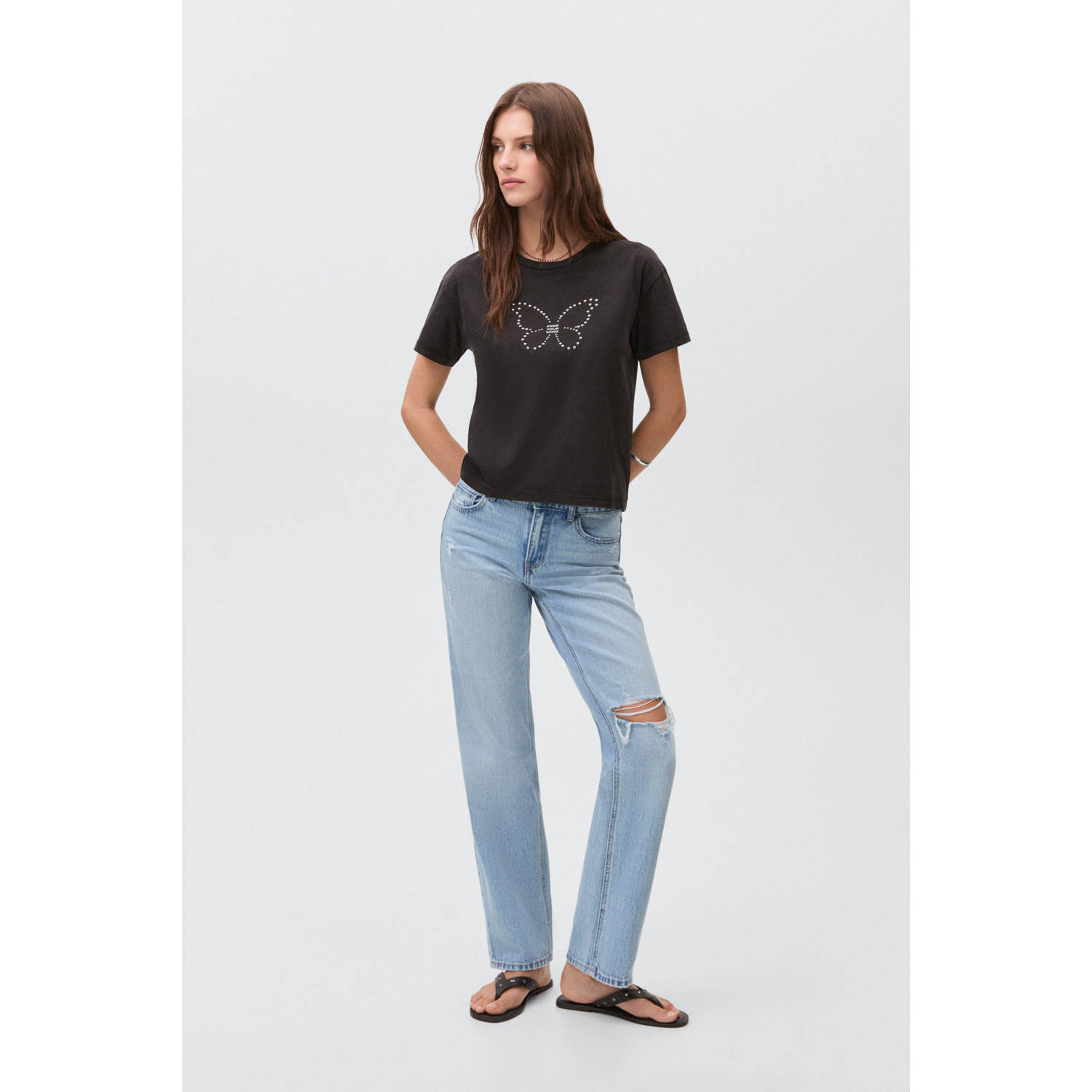 MANGO TEEN straight leg jeans medium blue denim