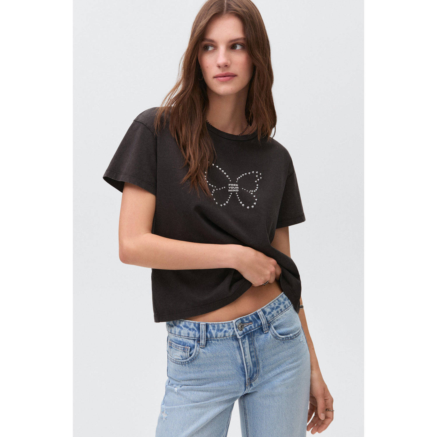 MANGO TEEN straight leg jeans medium blue denim