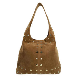 suede schoudertas met studs cognac