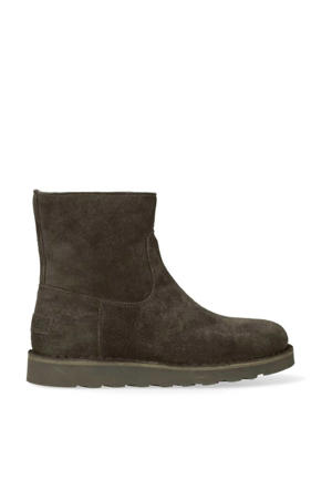 Palissa Mia Zip gevoerde suède enkelboots donkerbruin