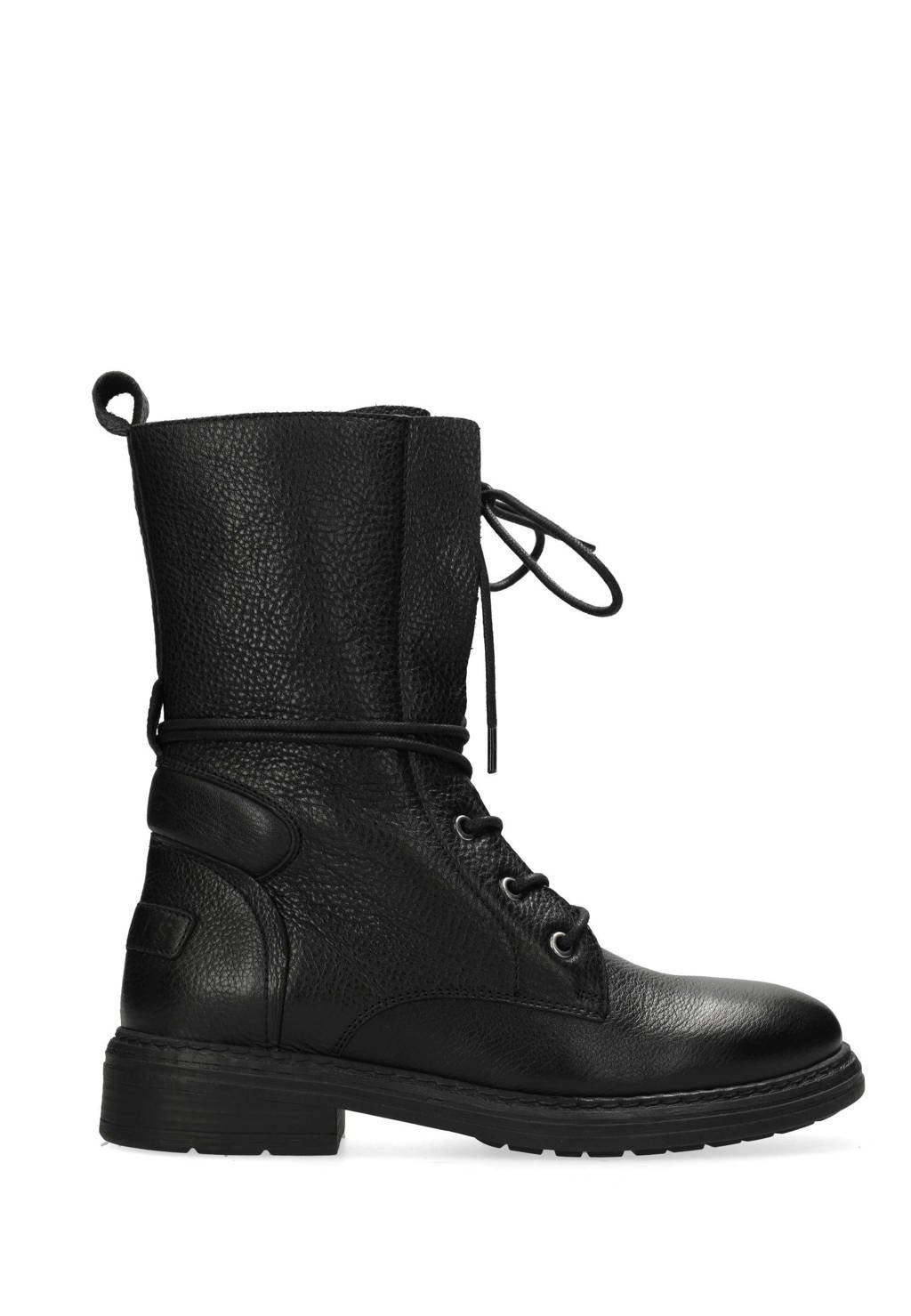 Shabbies Amsterdam leren veterboots zwart wehkamp