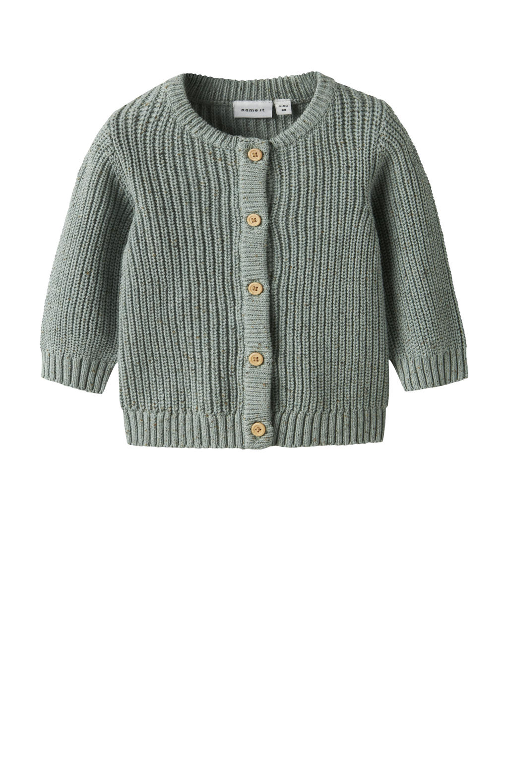 Groene jongens NAME IT BABY cardigan gebreid van katoen met effen, lange mouwen, ronde hals en knoopsluiting