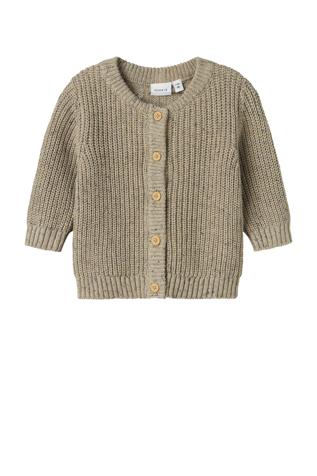 Lichtbruine jongens NAME IT BABY cardigan gebreid van katoen met effen, lange mouwen, ronde hals en knoopsluiting