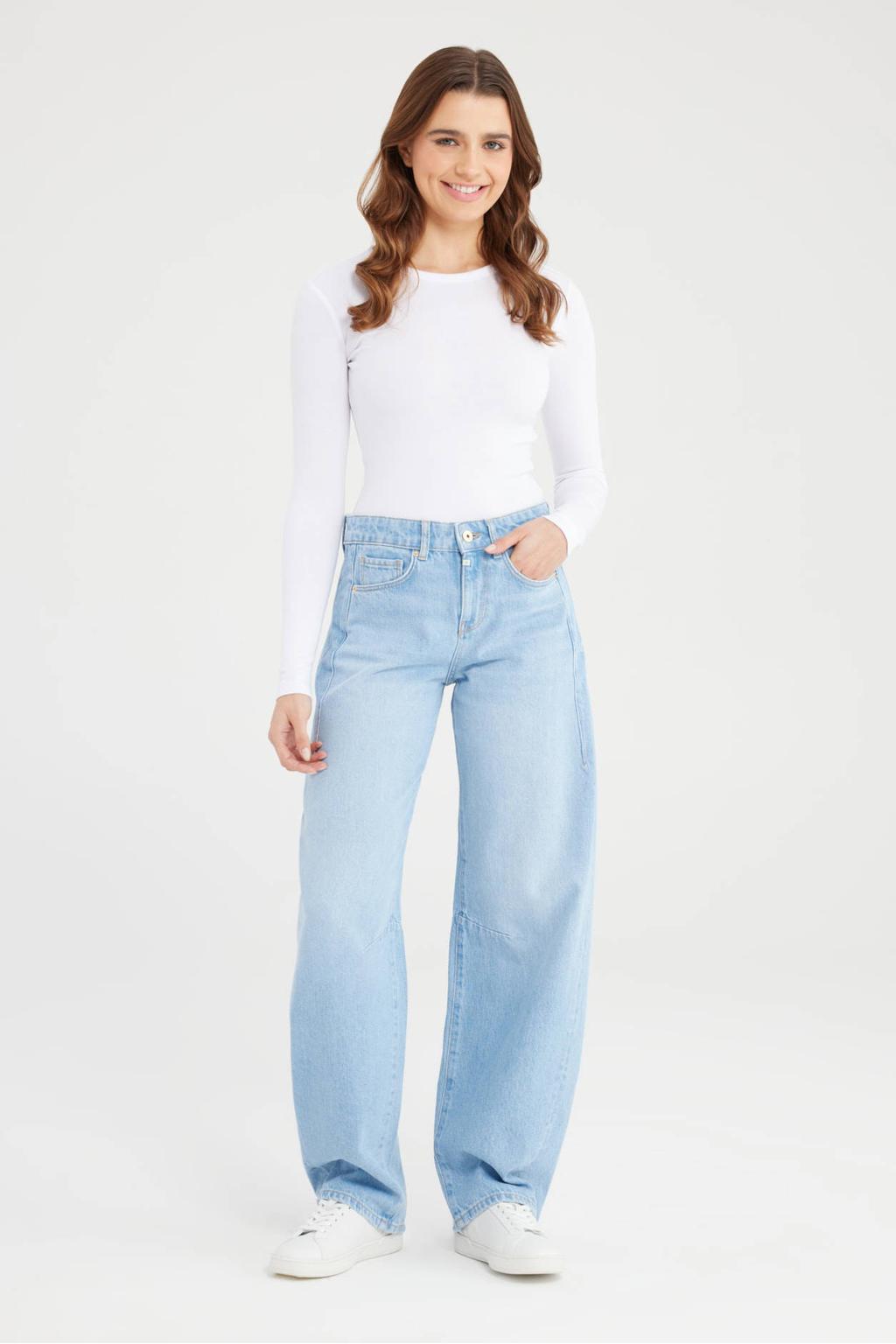 Light blue denim dames Cup of Joe Denim Barrel jeans met regular waist, rits- en knoopsluiting en effen