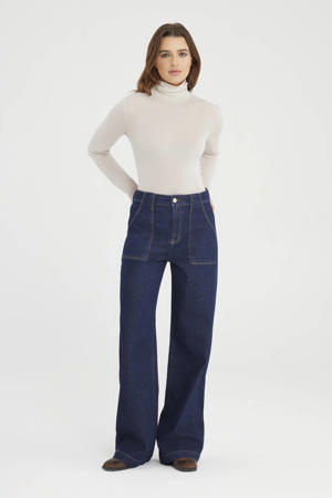 high waist wide leg jeans dark blue denim