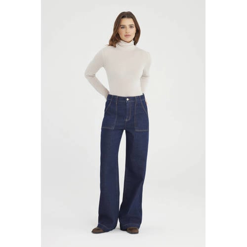 Cup of Joe Denim high waist wide leg jeans dark blue denim afbeelding