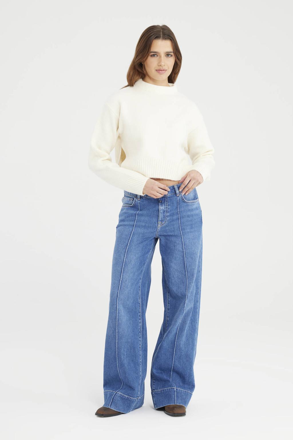 Medium blue denim dames Cup of Joe Denim baggy jeans met regular waist, rits- en knoopsluiting en effen