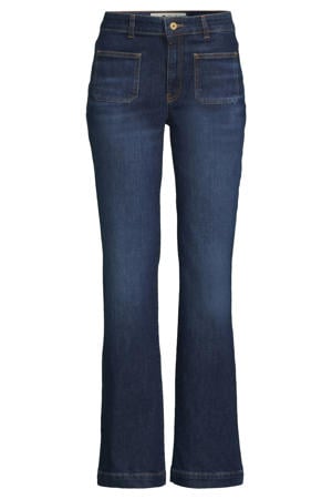 high waist flared jeans dark blue denim