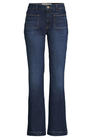 high waist flared jeans dark blue denim