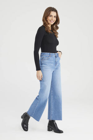 high waist cropped jeans medium blue denim