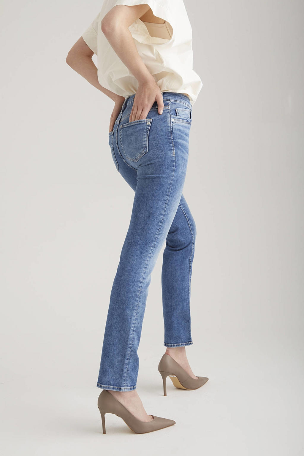 Medium blue denim dames Cup of Joe Denim high waist skinny jeans met rits- en knoopsluiting en effen