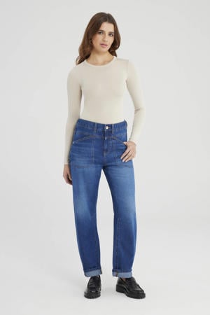 mom jeans dark blue denim