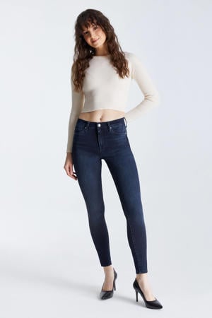 high waist skinny jeans dark blue denim