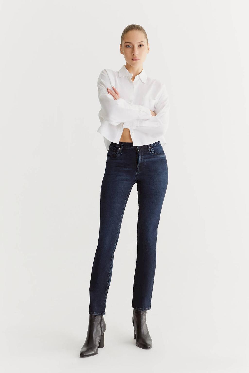 Dark blue denim dames Cup of Joe Denim high waist straight leg jeans dark blue met rits- en knoopsluiting en effen