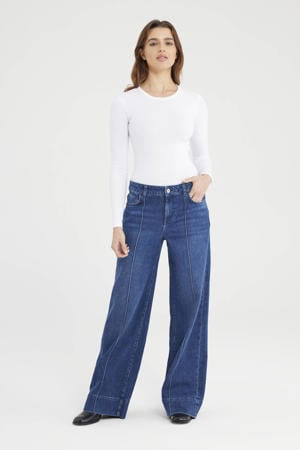 wide leg jeans dark blue denim