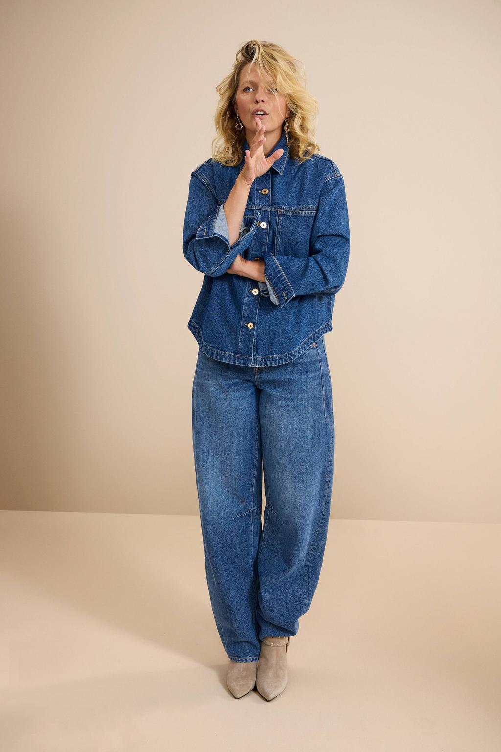 Dark blue denim dames Cup of Joe Denim spijkerjas dark blue met effen, lange mouwen en klassieke kraag