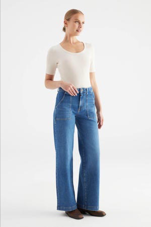 high waist wide leg jeans medium blue denim
