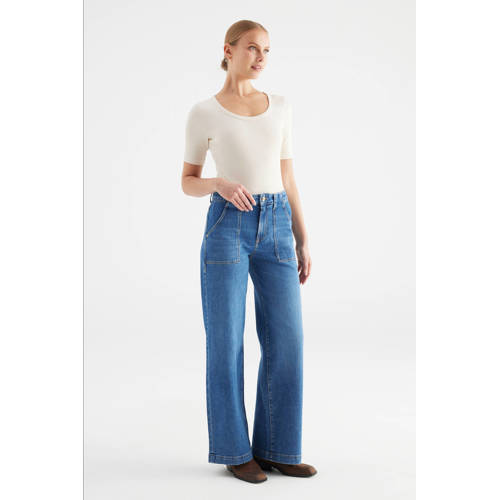Cup of Joe Denim high waist wide leg jeans medium blue denim afbeelding