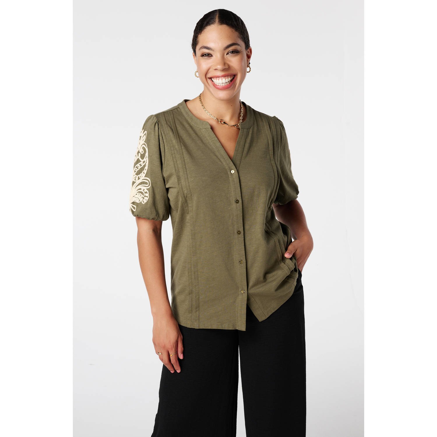 MS Mode blouse kaki broderie