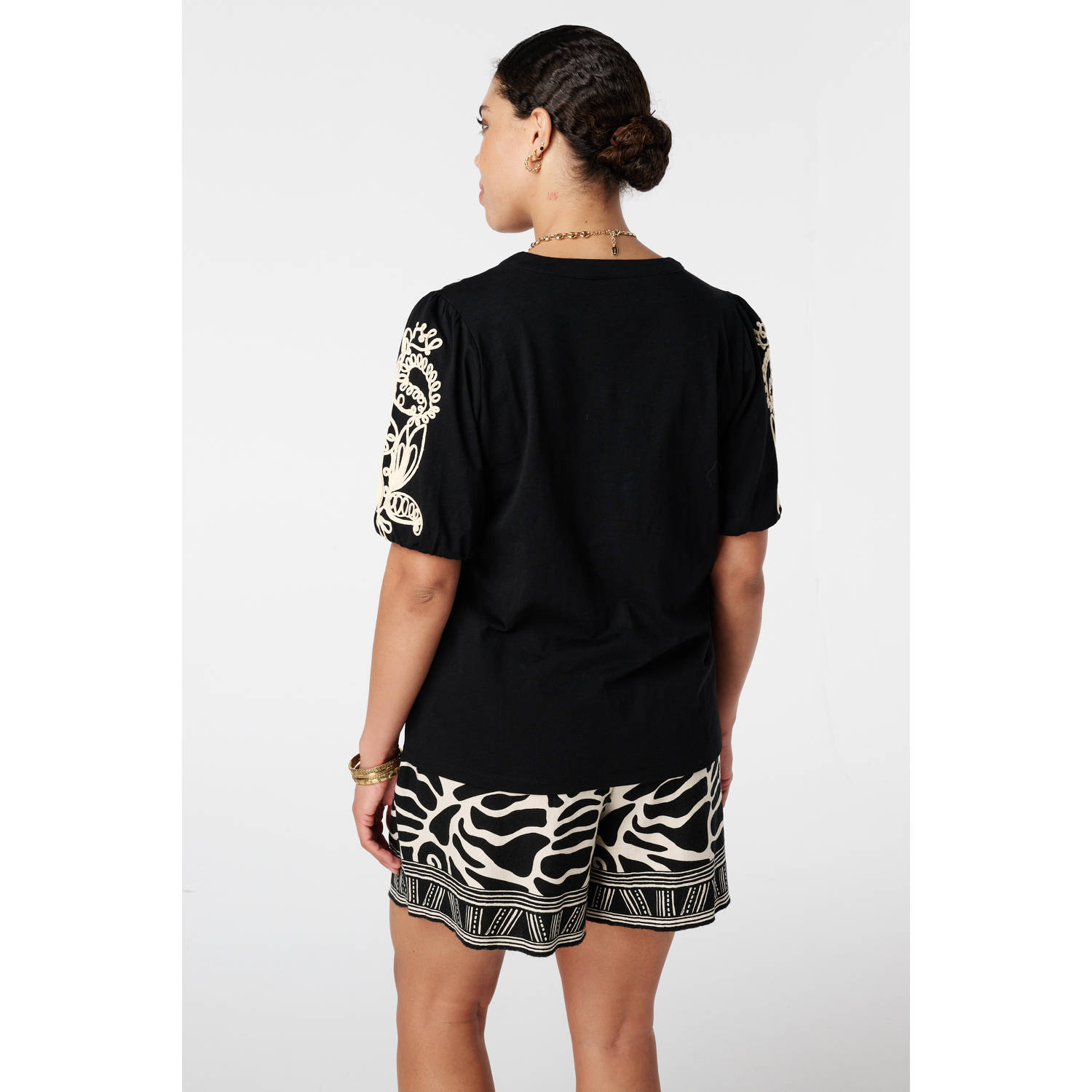 MS Mode blouse zwart broderie