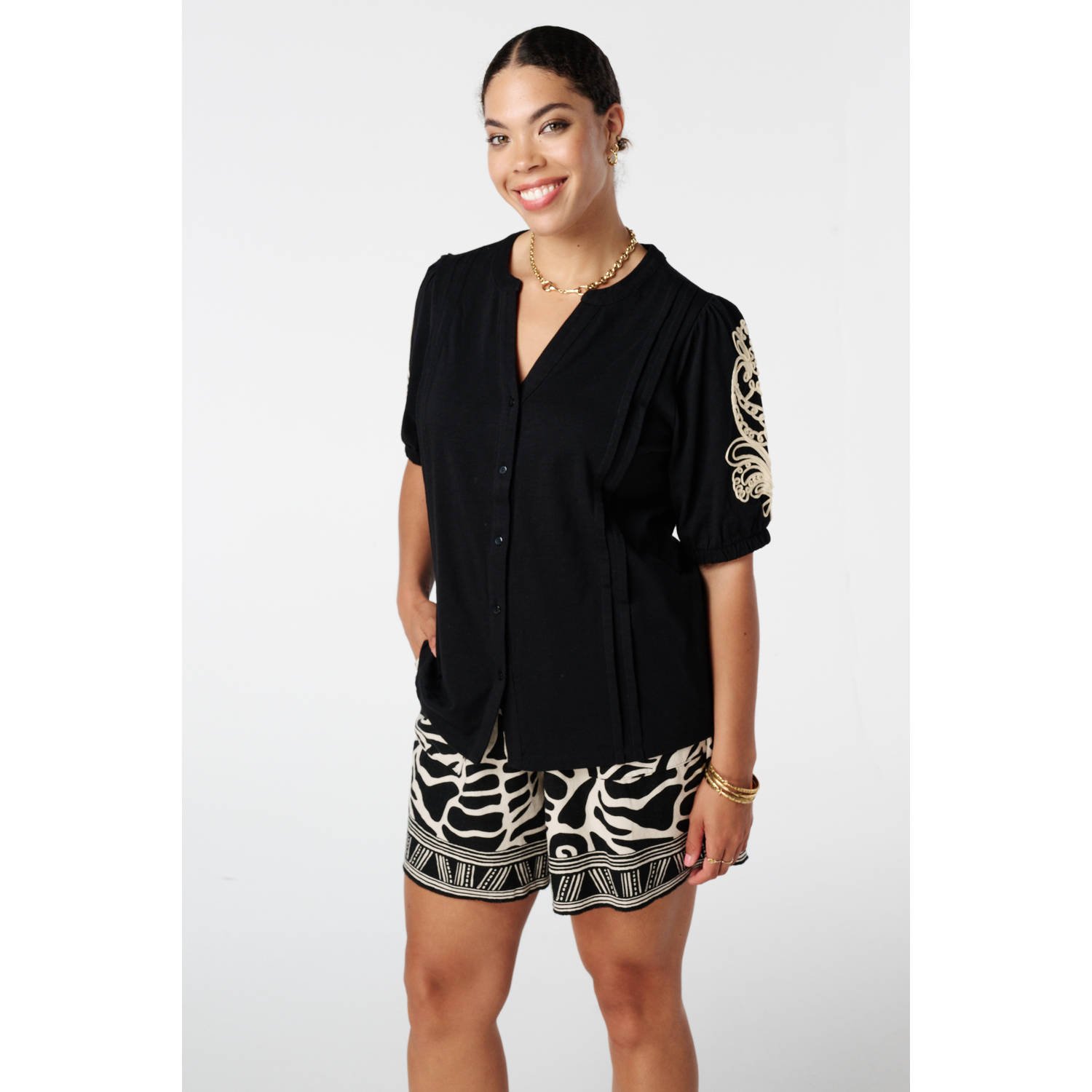 MS Mode blouse zwart broderie