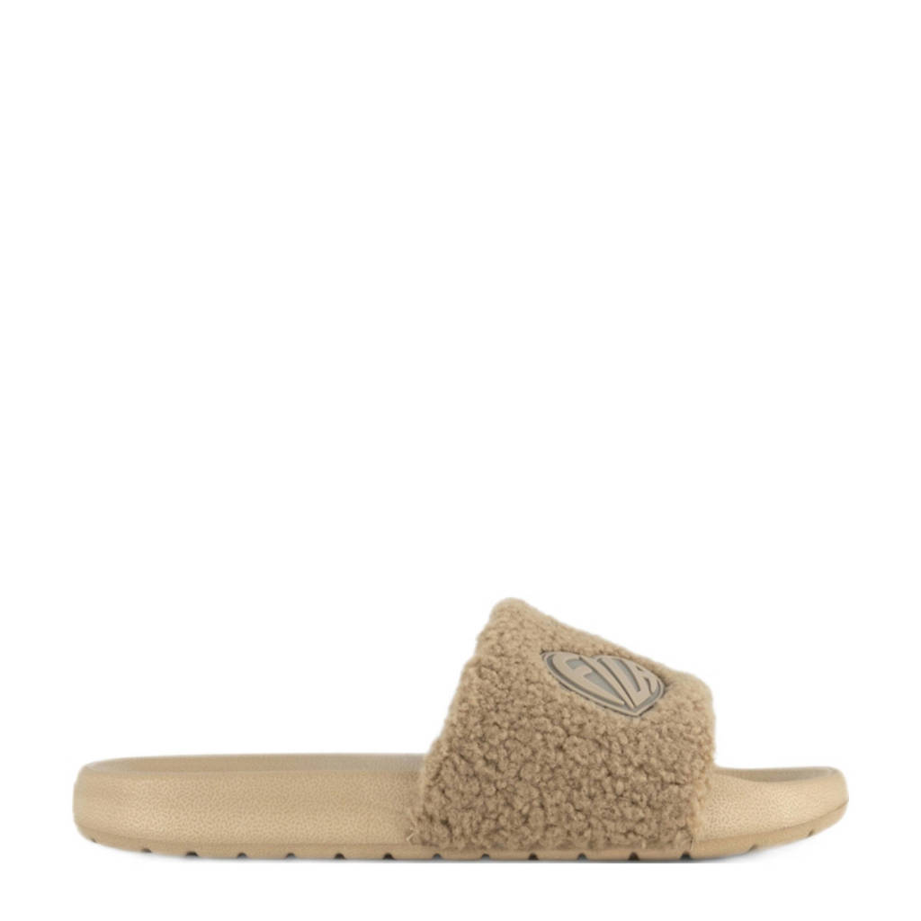 Fila badslippers van imitatiebont taupe wehkamp