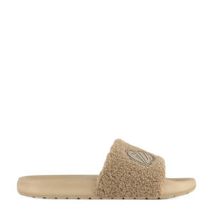   badslippers van imitatiebont taupe