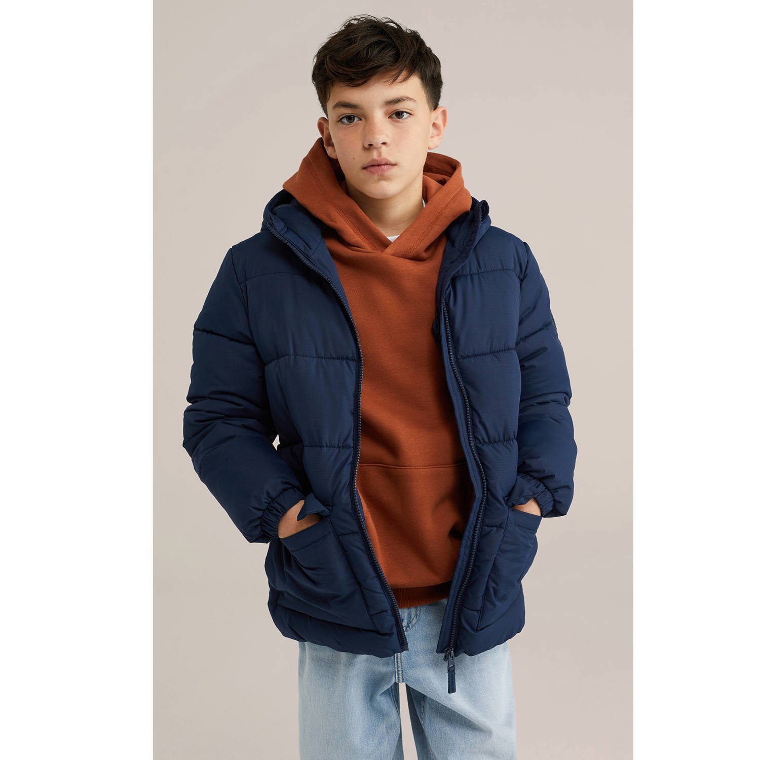 WE Fashion Blue Ridge gewatteerde jas donkerblauw