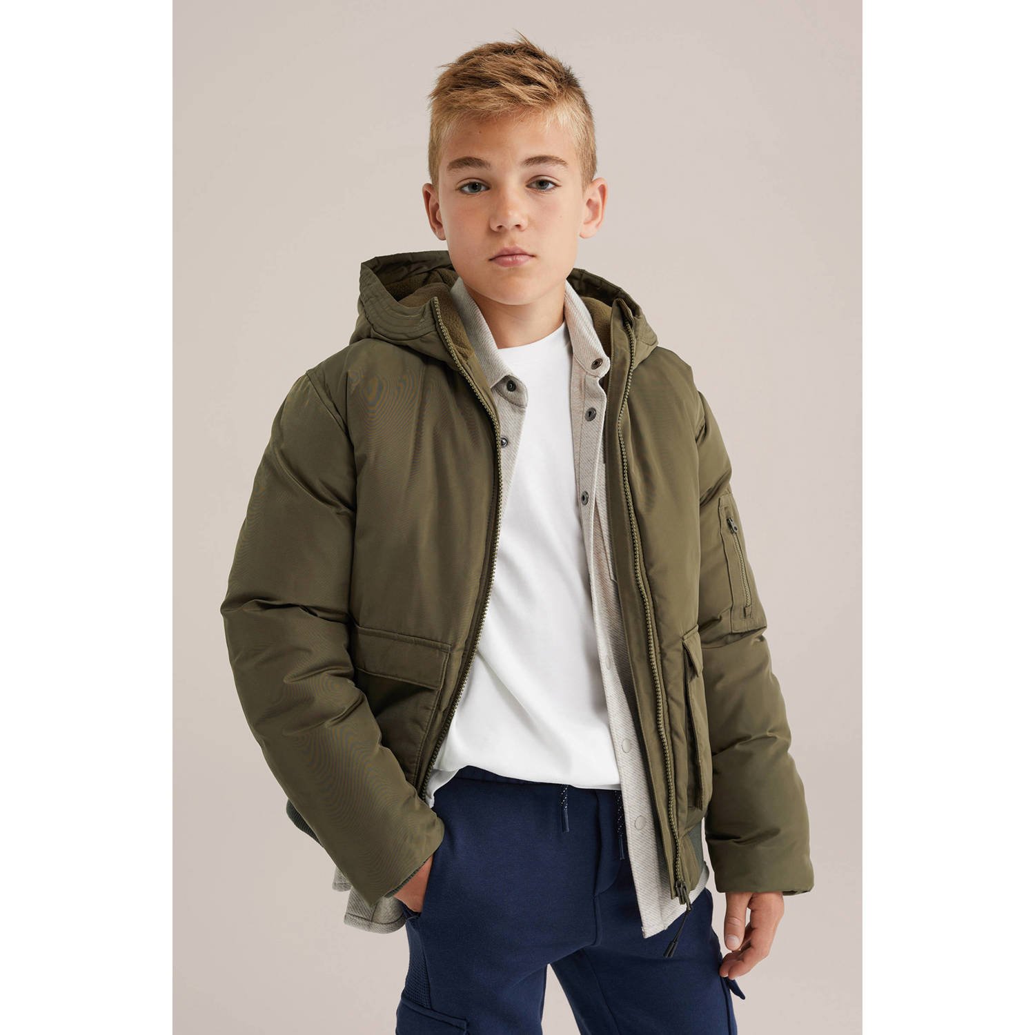 WE Fashion Blue Ridge winterjas donkergroen