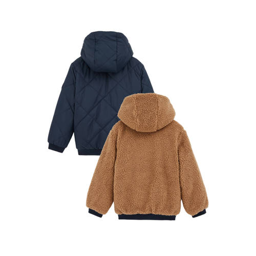 WE Fashion Blue Ridge teddy reversible jas winter donkerblauw afbeelding