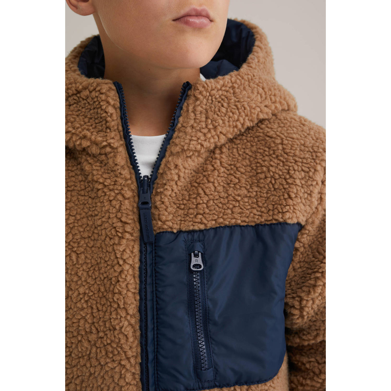 WE Fashion Blue Ridge teddy reversible jas winter donkerblauw