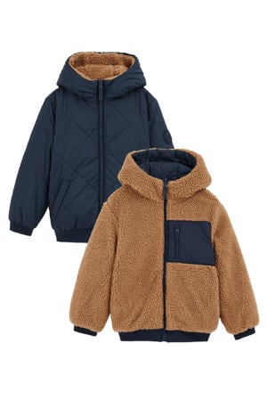 teddy reversible jas winter donkerblauw