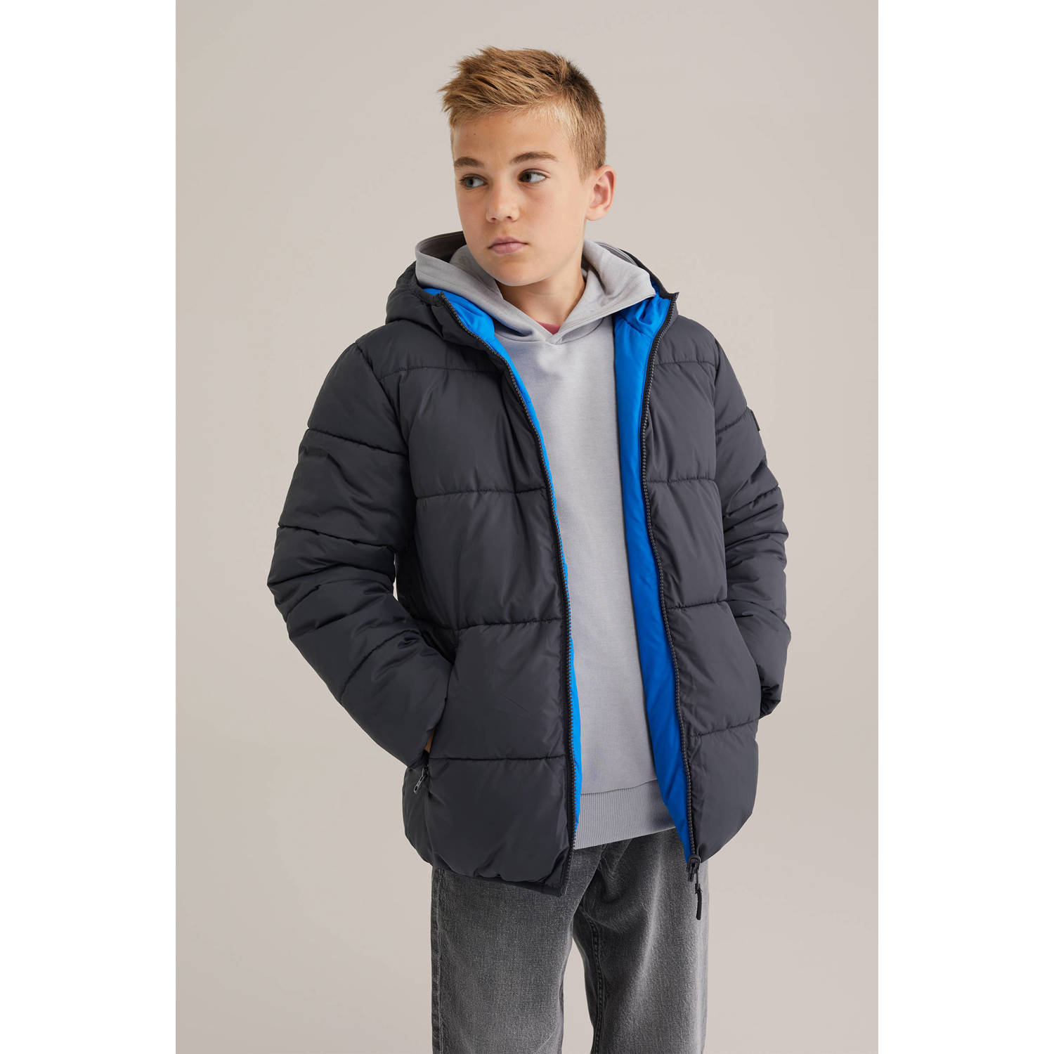 WE Fashion Blue Ridge reversible jas blauw