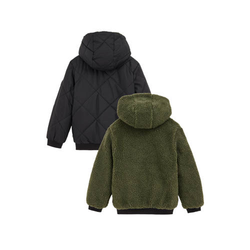 WE Fashion Blue Ridge teddy reversible jas winter donkergroen afbeelding