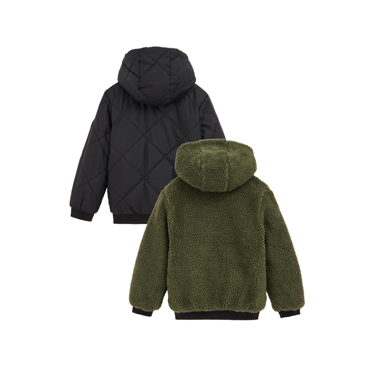 WE Fashion Blue Ridge teddy reversible jas winter donkergroen