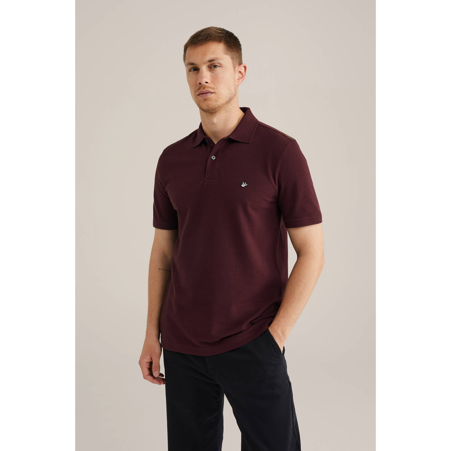 WE Fashion slim polo met textuur donkerrood