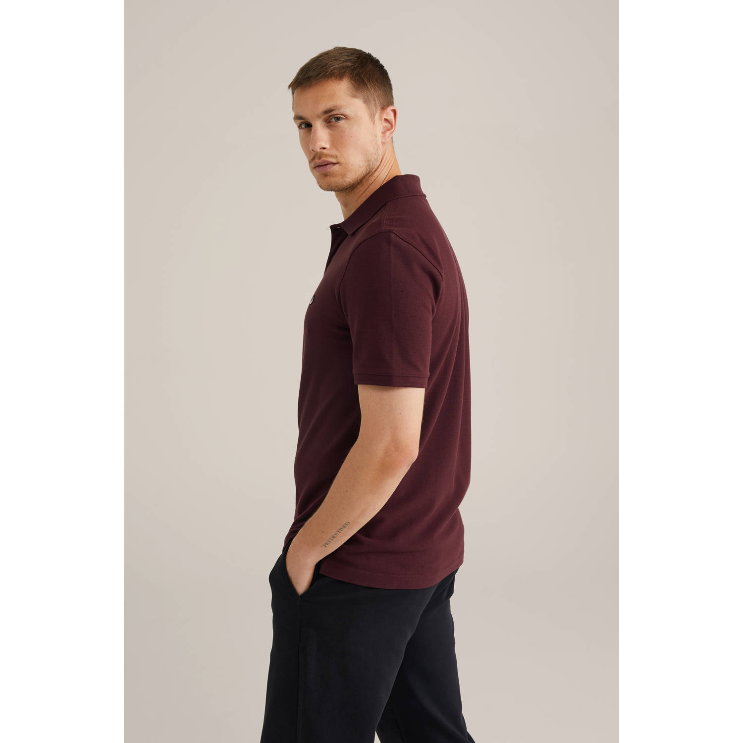 WE Fashion slim polo met textuur donkerrood
